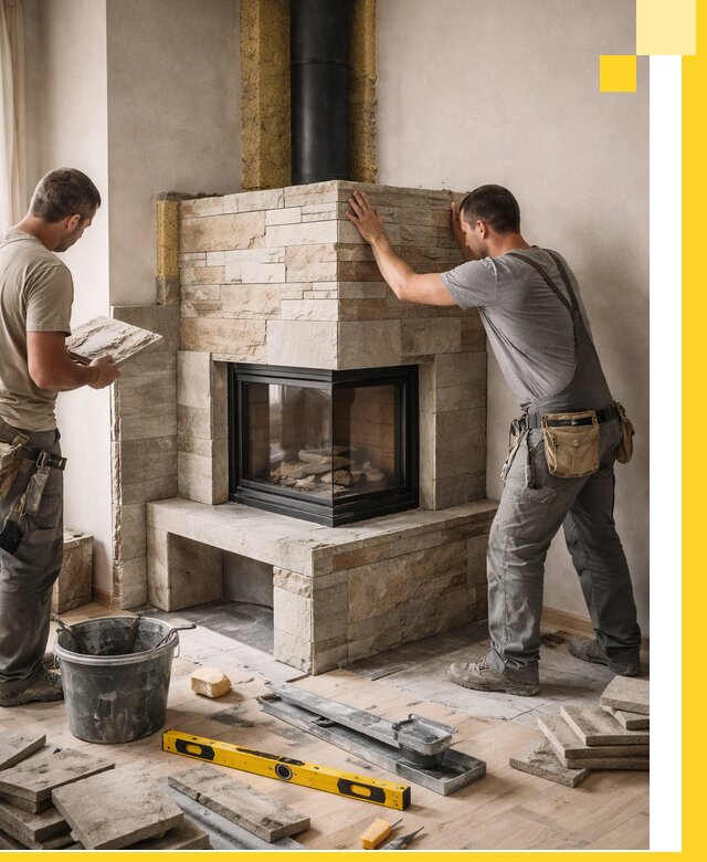 Угловые камины под ключ проект, монтаж и отделка в Севастополе