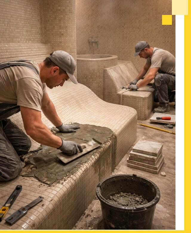 Лежаки для хамама под ключ в Севастополе, проект и монтаж