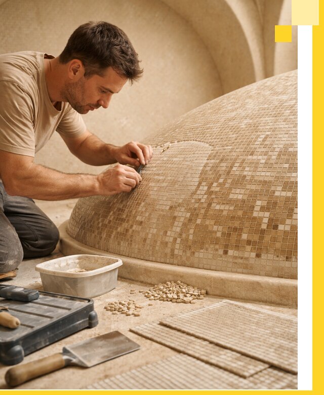 Профессиональная укладка мозаики для хамама под ключ в Севастополе